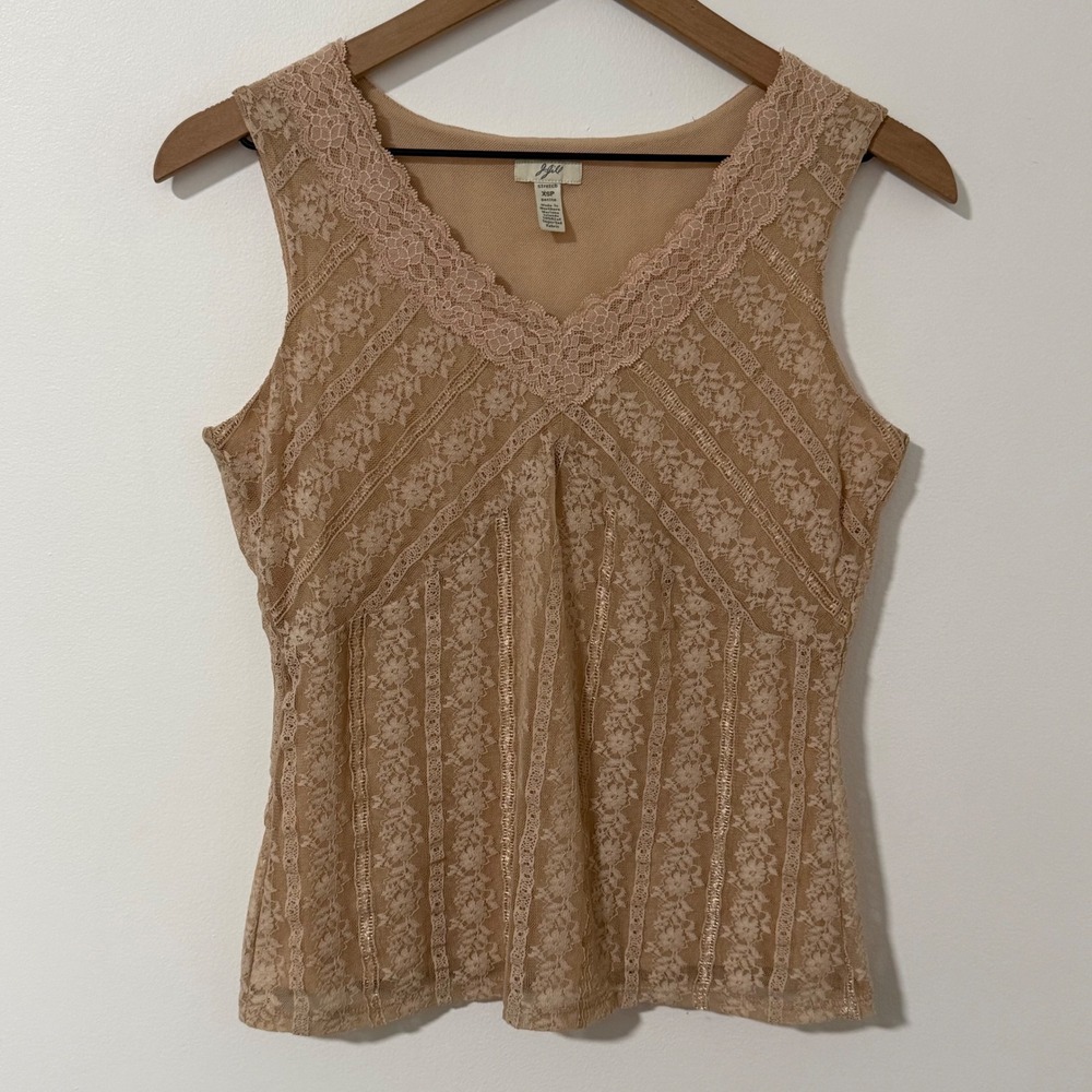 Vintage Babydoll Lace Tank Top XSP Cream Floral Romantic Fairy Y2K Coquette